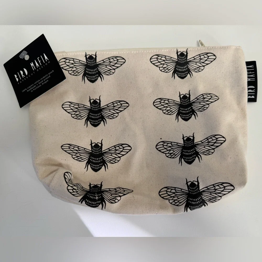 Bird Mafia 100% Organic Cotton Bee Print Cosmetic Pouch